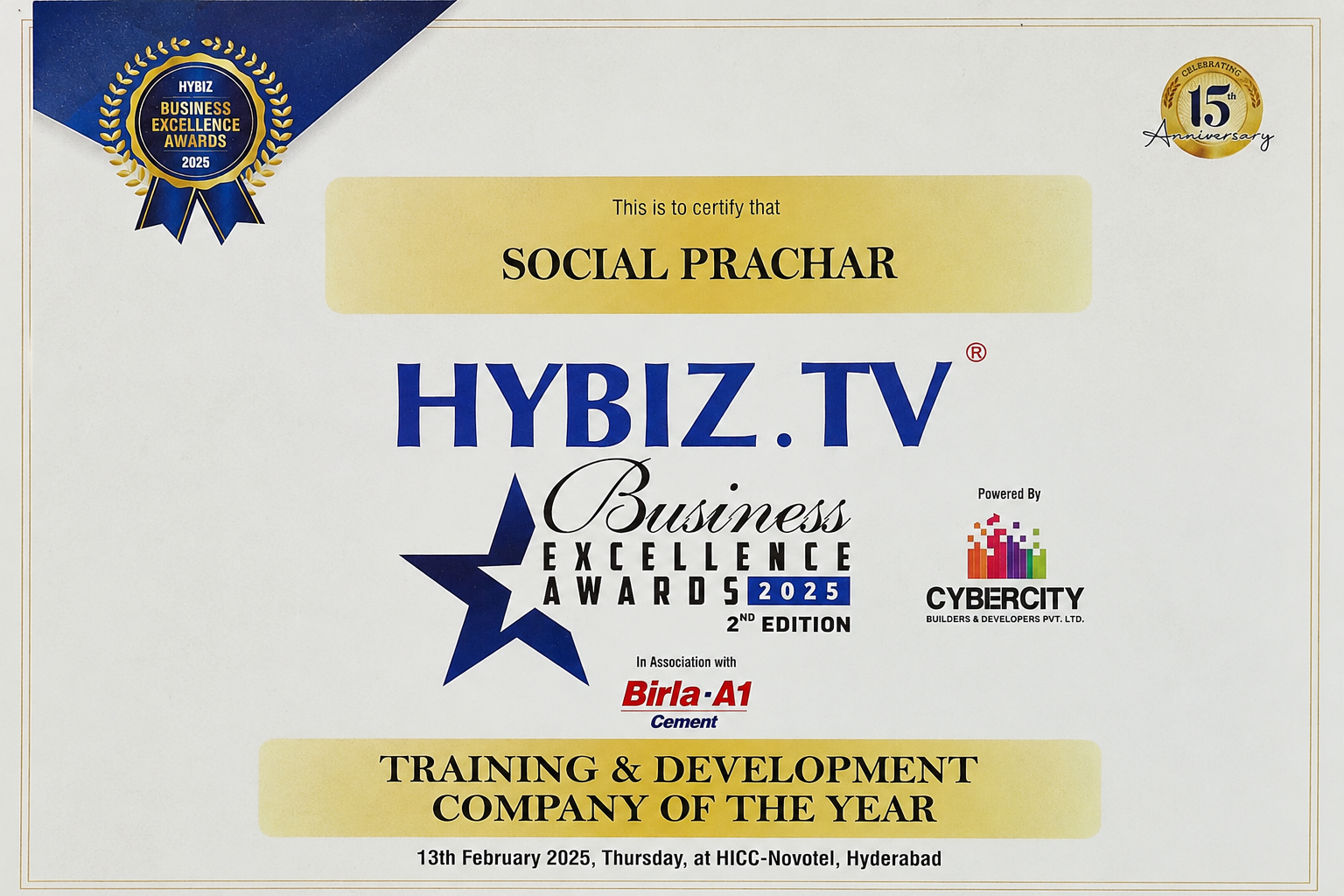 SocialPrachar award and achievement 9